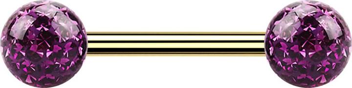 Produktbild Star Piercing Barbell vergoldet mit zwei Kristallkugeln violett Epoxy Schutzschicht (Titan G23, ohne Messing)