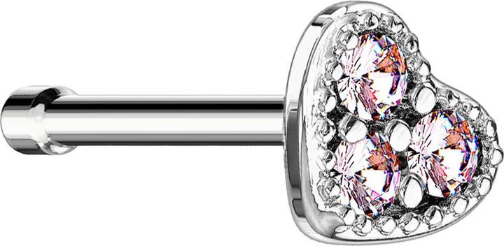 Produktbild Star Piercing Nasenstecker gerade silber Herz Kristall pink (Chirurgenstahl 316L, Messing)
