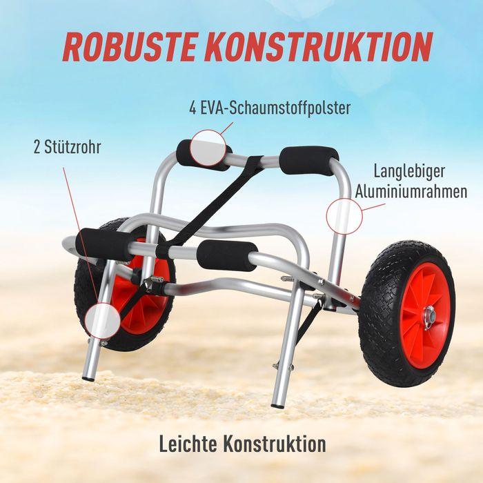 Immagine prodotto Swisshandel24 Carrello per canoa in alluminio Carrello per kayak Carrello per surf pieghevole con cinghia Ruote