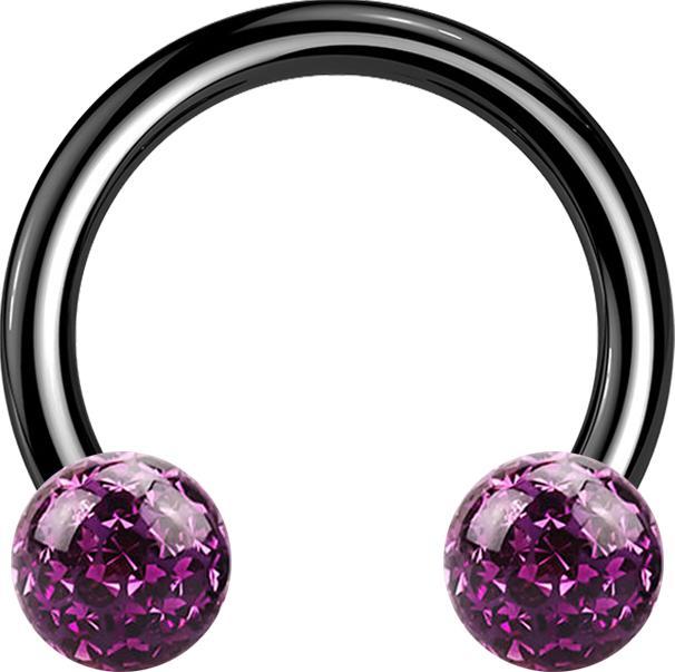 Star Piercing Micro Circular Barbell schwarz mit zwei Kristall Kugeln violett Epoxy Schutzschicht (Titan G23, ohne Messing)