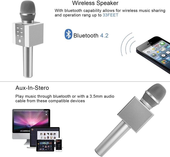 Actual product image Tosing Bluetooth Karaoke Microphone 008, Silver