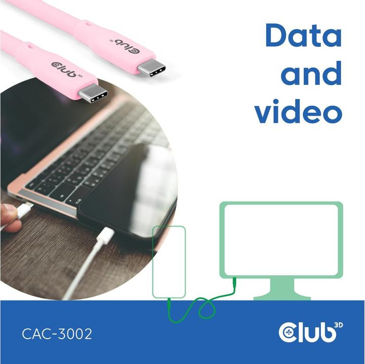 Image du produit Club 3D Club3D Lifestyle câble USB-C PD 240W,20Gbps 2m rose p/p retail (2 m, USB 4.0)