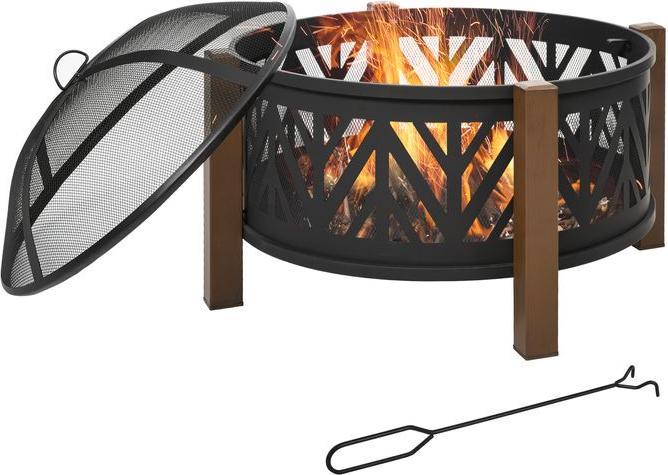 Actual product image Swisshandel24 2in1 fire bowl, spark guard, grill grate, black+brown (78 cm)
