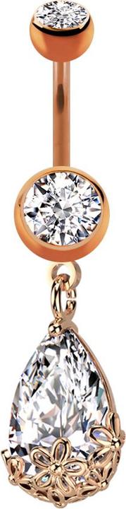 Immagine prodotto Star Piercing Banana in oro rosa con due sfere di cristallo in argento, ciondolo ovale con fiore di cristallo (Ottone, Acciaio chirurgico 316L)