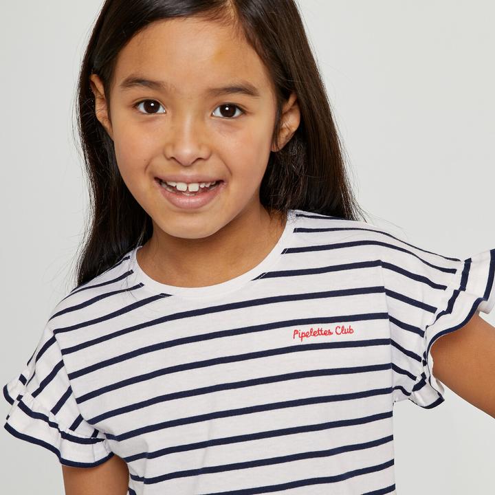 Produktbild La Redoute Collections Gestreiftes T-Shirt mit Ärmelvolants und Message-Stickerei (102)