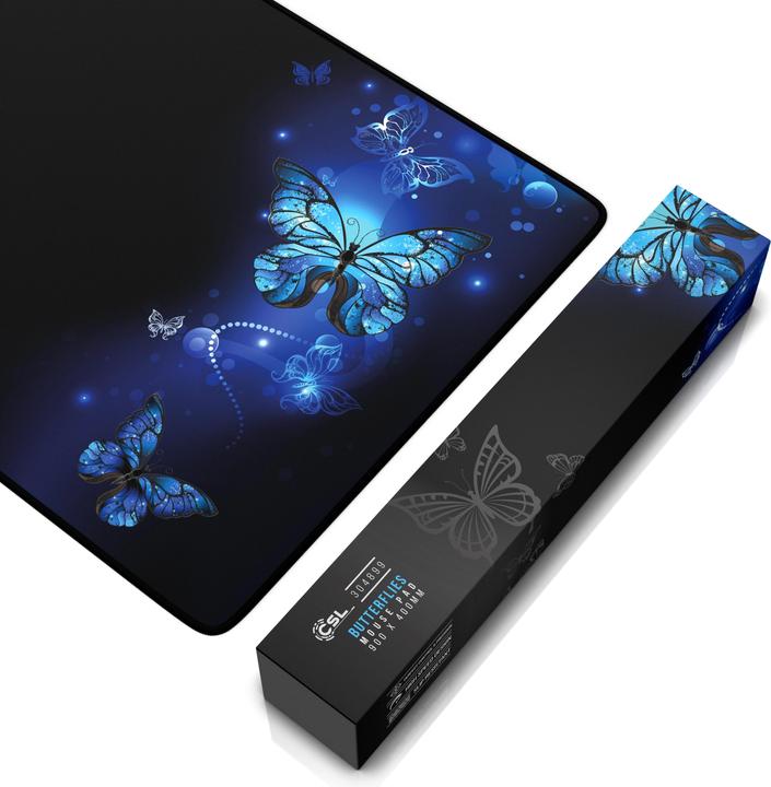 Produktbild CSL Gaming Mauspad, XXL, 900 x 400 x 3 mm, Mausmatte, extralarge, waschbar, Schmetterlinge (XXL)