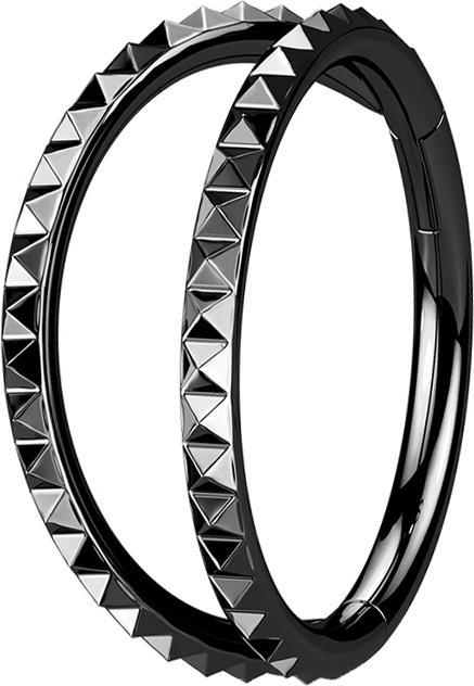 Star Piercing Micro Segmentring klappbar schwarz zwei Ringe Pyramiden (Chirurgenstahl 316L, ohne Messing)
