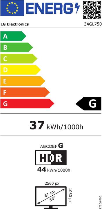 Etichetta energetica LG UltraGear 34GL750-B (2560 x 1080 pixel, 34")