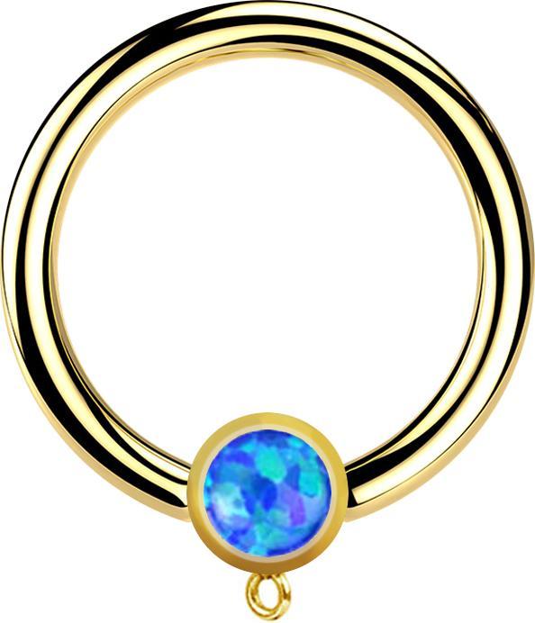 Immagine prodotto Star Piercing Anello Micro Closure placcato oro con cilindro blu opale Anello per ciondolo (Acciaio chirurgico 316L)