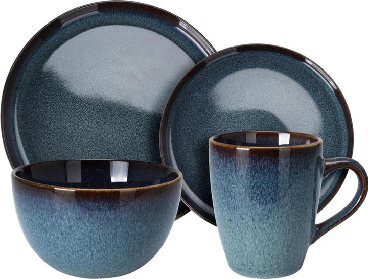 Actual product image Duka Edles Geschirr-Set aus Steingut, 16-teilig, blau-braun (16 Piece)