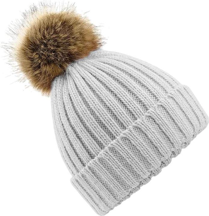 Produktbild Beechfield Chunky Beanie Mütze mit KunstfellBommel