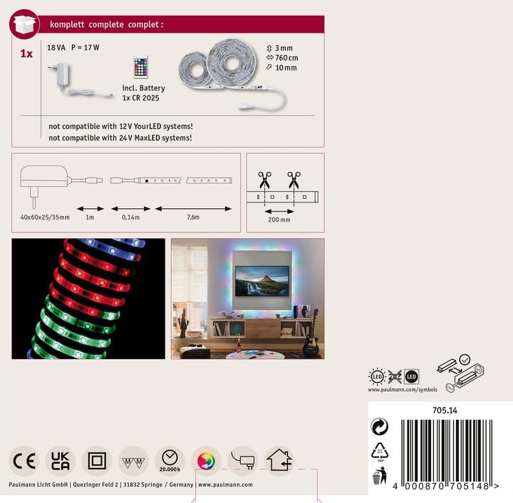Actual product image Paulmann SimpLED Stripe Set (Multicoloured, 764 cm, Indoor)