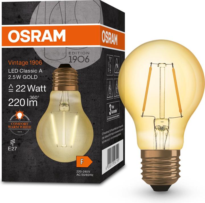 Actual product image Osram Vintage 1906 (E27, 2.50 W, 220 lm, 1 x, F)