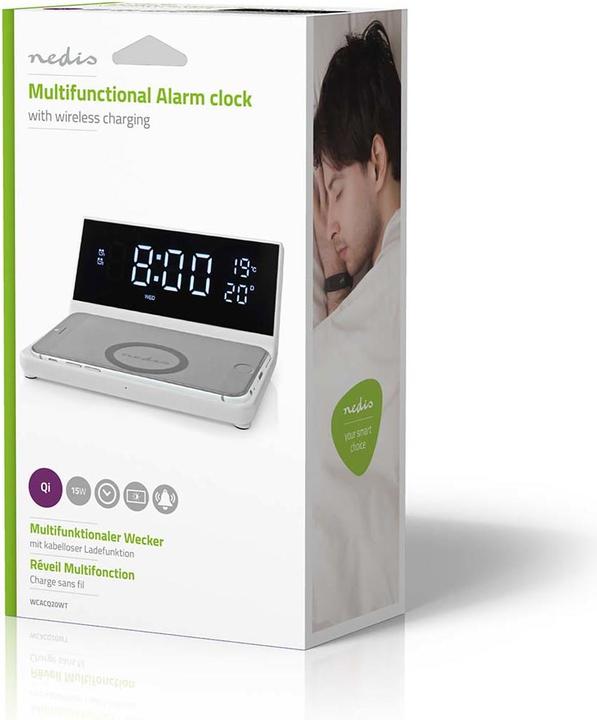 Actual product image Nedis Alarm Clock Wireless Charger Qi Certified 5/7.5/10 / 15 W USB-A Plug 2 Alarm Times Snooze