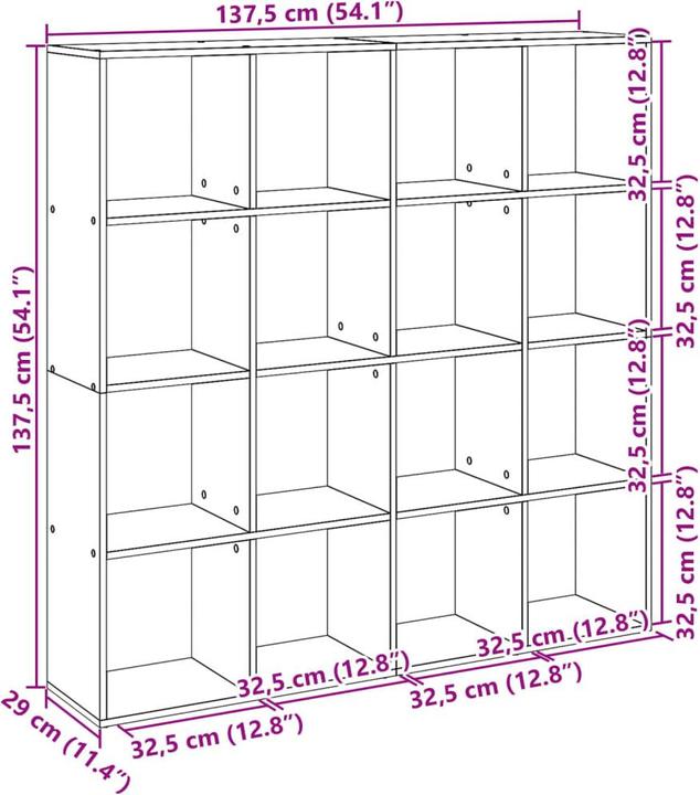 Produktbild VidaXL Bücherregal Raumteiler Wandregal Standregal Raumtrenner Regal Grau Sonoma (137.5 x 29 x 137.5 cm)
