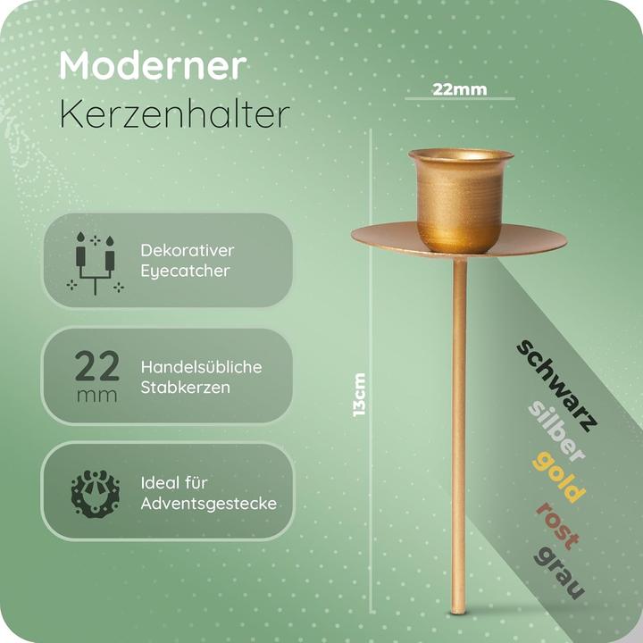 Produktbild Novaliv 4x Stabkerzenhalter Weihnachtskranz GOLD Kerzenpick Kerzenständer für Stabkerzen Kerzentülle