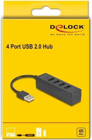 Image du produit Delock USB Hub 4 Port USB 2.0 mit 4 x USB Typ-A Buchse schwa (USB-A, 4 Ports)