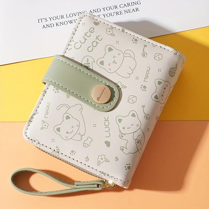 Immagine prodotto Only-Bags.Store Portafoglio corto con motivo a gatto, frizione, portamonete, mini porta carte di credito