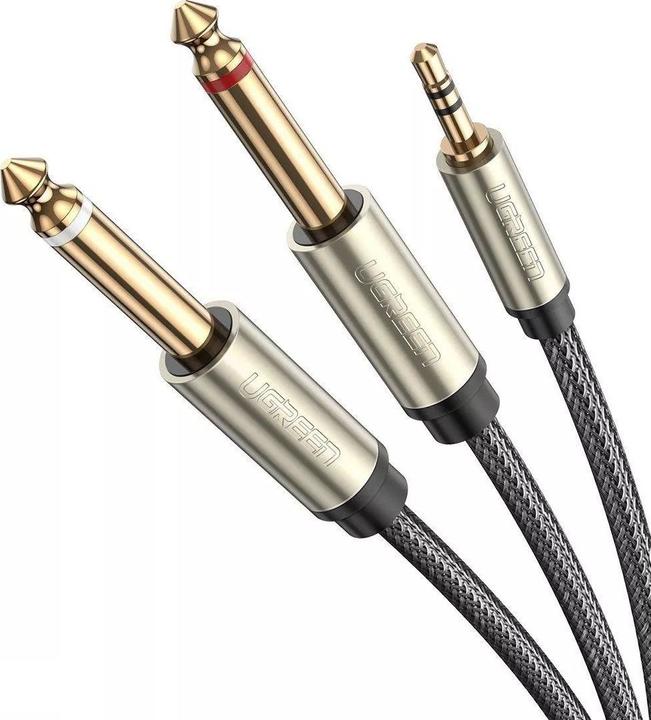 Actual product image Ugreen AV126 Cable TRS 3.5 mm to 2x TS - 1m (grey) (1 m, 3.5mm jack (AUX))