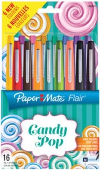 Produktbild Paper Mate Flair Candy Pop (Flieder, Salted Caramel, traube, Orange, Himbeere, Ringelblume, Blueberry Bubblegum, Hellgrün, Braun, 16 x)