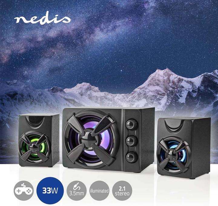 Produktbild Nedis Gaming-Lautsprecher | Lautsprecherkanäle: 2.1 | Stromversorgung über USB | 3.5 mm Stecker | 33