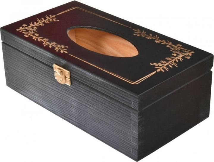 Produktbild Holzecke Taschentuch Box Aus Holz Schwarz Mit Gravur (25.5 x 13.5 x 9 cm)
