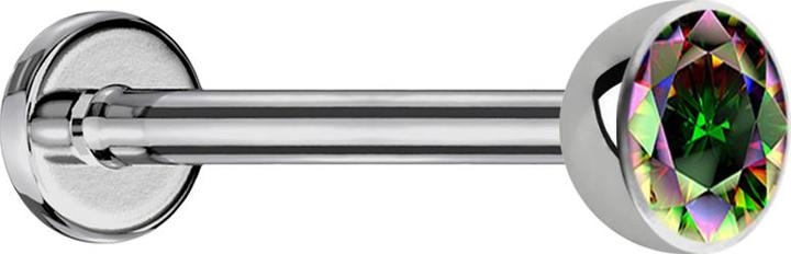 Produktbild Star Piercing Micro Threadless Labret silber Halbkugel mit Kristall dunkel multicolor (ohne Messing, Titan G23)
