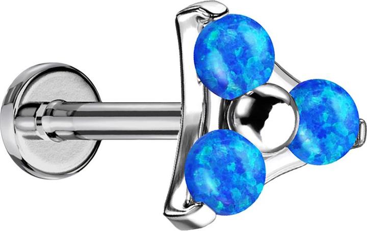 Produktbild Star Piercing Micro Threadless Labret silber Dreieck drei Opale blau (Titan G23, ohne Messing)