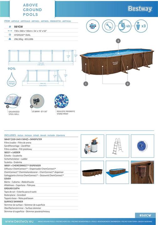 Immagine prodotto Bestway Set piscina ovale Hydrium 730x360x130cm (730 x 360 x 130 cm)