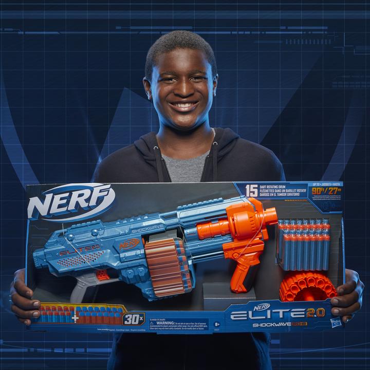 Actual product image Nerf Elite 2.0 Shockwave RD-15 Blaster, 30 Darts, 15-dart rotating drum, rapid fire, with E