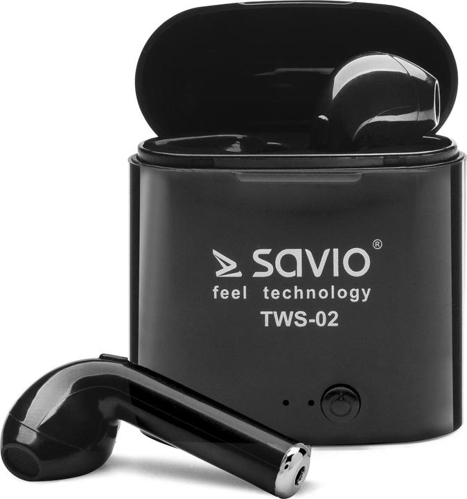 Produktbild Savio TWS-02 Kabellose Bluetooth-Kopfhörer Schwarz (keine Geräuschunterdrückung, 100 h, Kabellos)
