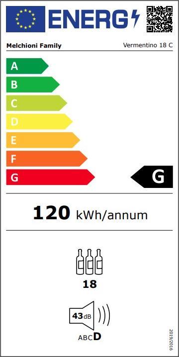 Etichetta energetica Melchioni Vermentino 18 C Cantinetta vino con compressore Libera installazione Nero 18 bottiglia/bot