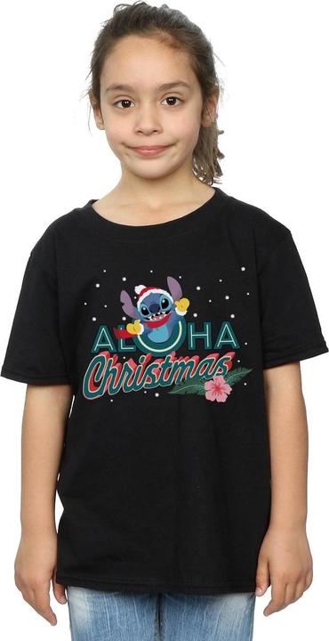 Actual product image Disney Girls Lilo And Stitch Aloha Christmas Cotton T-Shirt (140, 146)