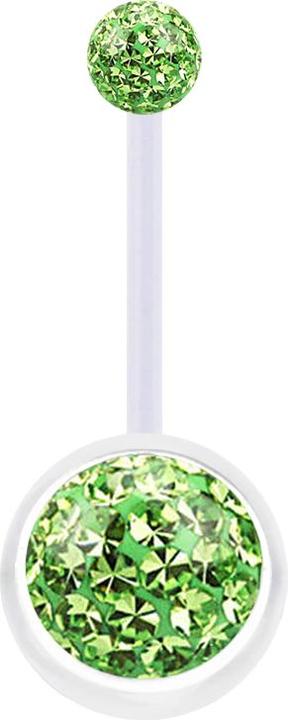 Produktbild Star Piercing Banane transparent mit zwei Kristall Kugeln hellgrün Epoxy Schutzschicht (Bioflex, ohne Messing)