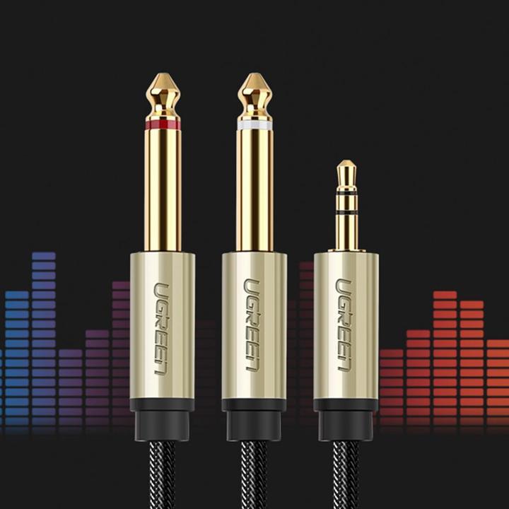 Actual product image Ugreen AV126 Cable TRS 3.5 mm to 2x TS - 1m (grey) (1 m, 3.5mm jack (AUX))