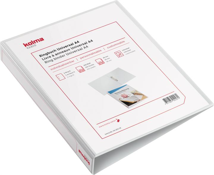 Immagine prodotto Kolma Raccoglitore ad anelli Vario A4 2 anelli altezza di riempimento 3,5 cm bianco (A4, 35 mm, 1 Pezzo/i)