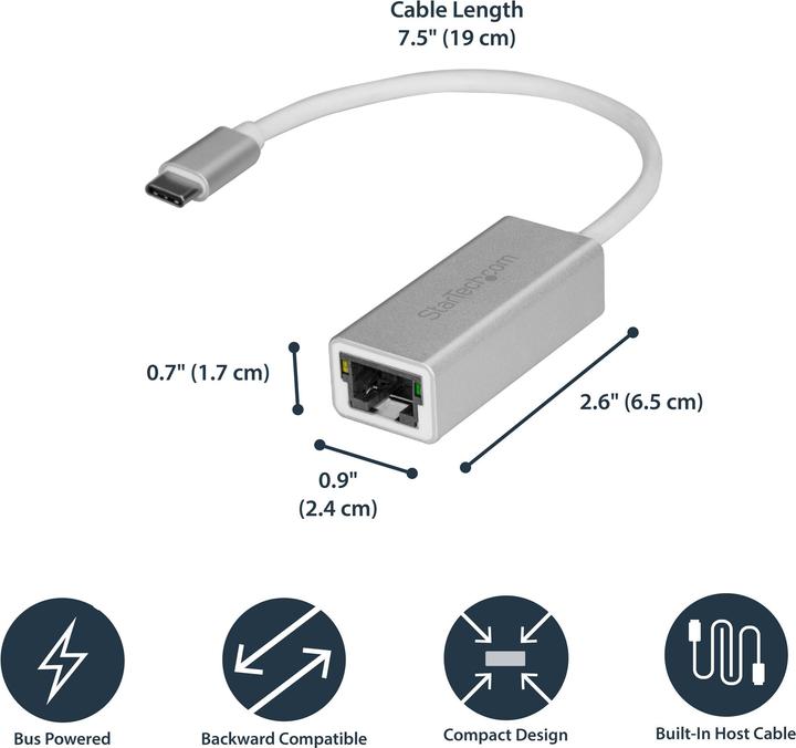 Actual product image StarTech USB-C To Gbe Adapter - Silver (USB-C, RJ45 (1x))