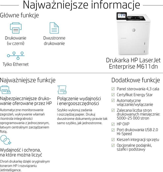 Image du produit HP M611dn Laserjet Enterprise (Laser, Noir et blanc)