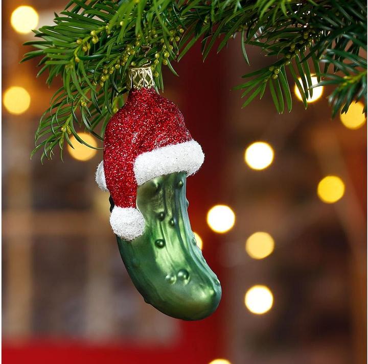 Produktbild Inge Glas Weihnachtsschmuck Gurke mit Kappe 12 cm, Grün/Rot (1 -teilig)