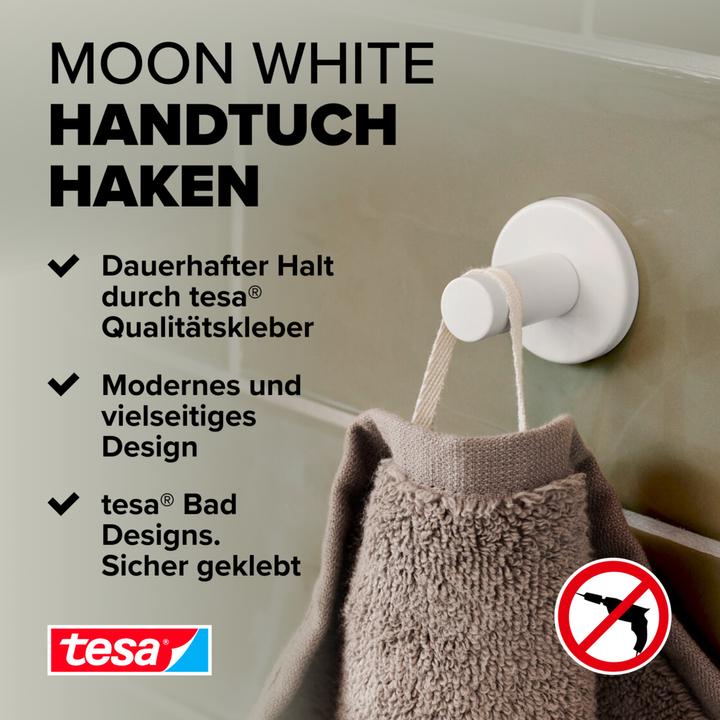 Immagine prodotto tesa MOON WHITE Gancio per asciugamani con soluzione adesiva senza forare