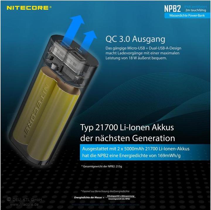 Produktbild Nitecore Powerbank NPB2 - 10000mAh, wasserdicht (10000 mAh, 18 W)