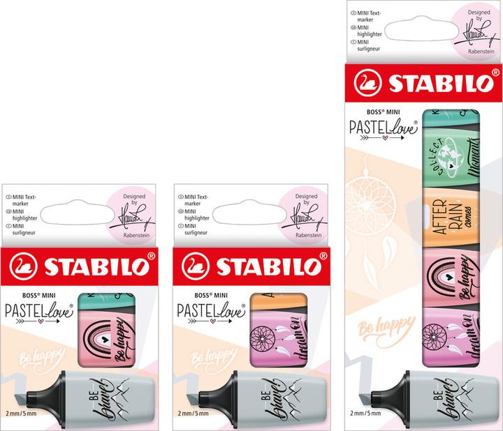 Produktbild STABILO BOSS MINI Pastellove 2.0 Textmarker (Rosa, Grau, Türkis, 5 mm, 3 x)