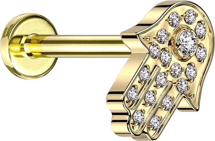 Produktbild Star Piercing Micro Labret Innengewinde vergoldet Hamsa vergoldet Kristalle silber (ohne Messing, Titan G23)