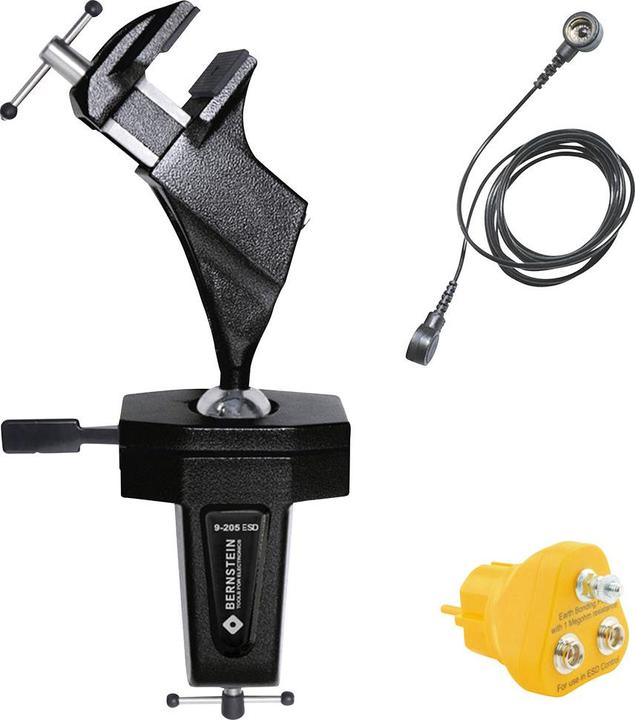 Produktbild Bernstein ESD Kugelgelenk-Schraubstock (Anklemmen) ableitfähig + Stecker + Erdungsleitung (70 mm)