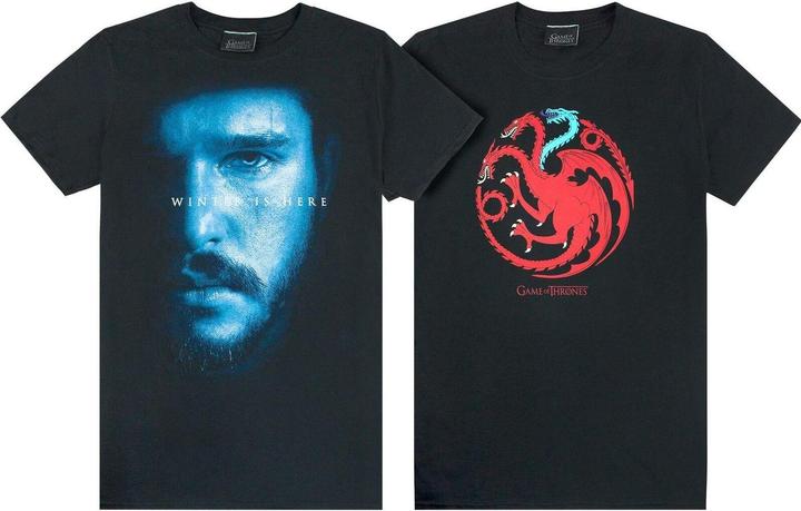 Actual product image Game of Thrones Mens Ice And Fire Dragons Jon Snow T-Shirt (Pack of 2) (XL)