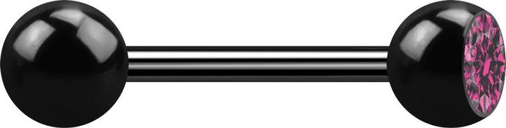 Produktbild Star Piercing Barbell schwarz mit Kugel und Kristall pink (ohne Messing, Titan G23)