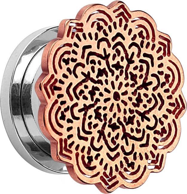 Immagine prodotto Star Piercing Argento Flesh Tunnel con Tribal Flower in oro rosa (Acciaio chirurgico 316L, senza ottone)