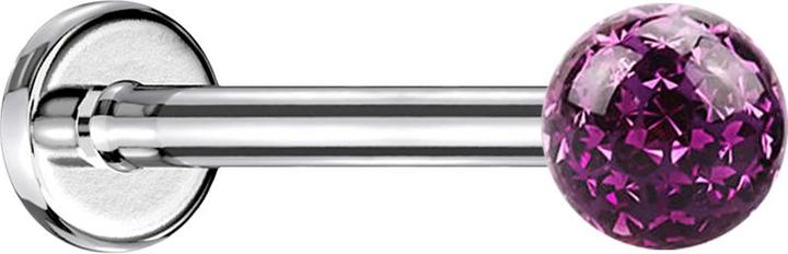 Actual product image Star Piercing Micro Labret silver with crystal ball violet and epoxy protective layer (without brass, Surgical steel 316L)