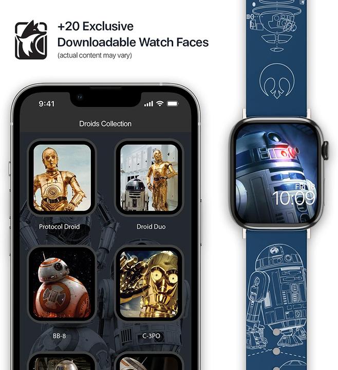 Actual product image Moby Fox Bracelet Smartwatch Star Wars R2-D2 Blueprints 22 mm (22 mm, Stainless steel, Silicone)