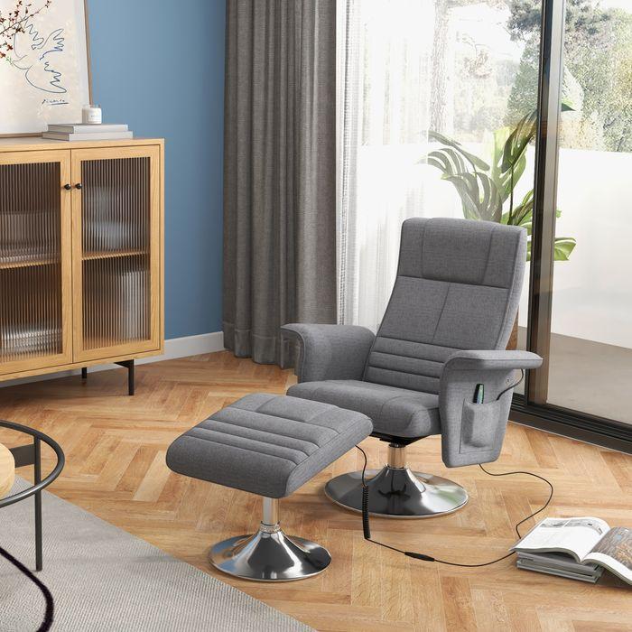 Immagine prodotto Swisshandel24 TV poltrona poggiapiedi funzione reclinabile elettrica vibrazione massaggio telecomando lino look